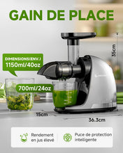 Load image into Gallery viewer, AMZCHEF Extracteur Jus - Extracteur de Jus de Fruits et Légumes - Presses-agrumes à Froid sans BPA avec 2 Tasses et Brosse - Fonction de Mastication Inversée pour Éviter les Blocages - Argent