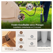 Load image into Gallery viewer, Tente de Camping Gonflable 6 m² pour 4-6 Personnes Tente en Coton Coupe-vent et Imperméable avec Pompe 7 Fenêtres à Moustiquaire Beige