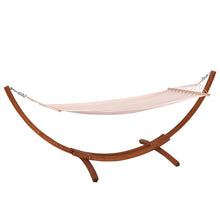 Load image into Gallery viewer, Hamac 1 Place 200x100cm avec Support en Bois de Mélèze Russe Capacité 120kg en Polyester Métal 313x115x120cm Naturel -