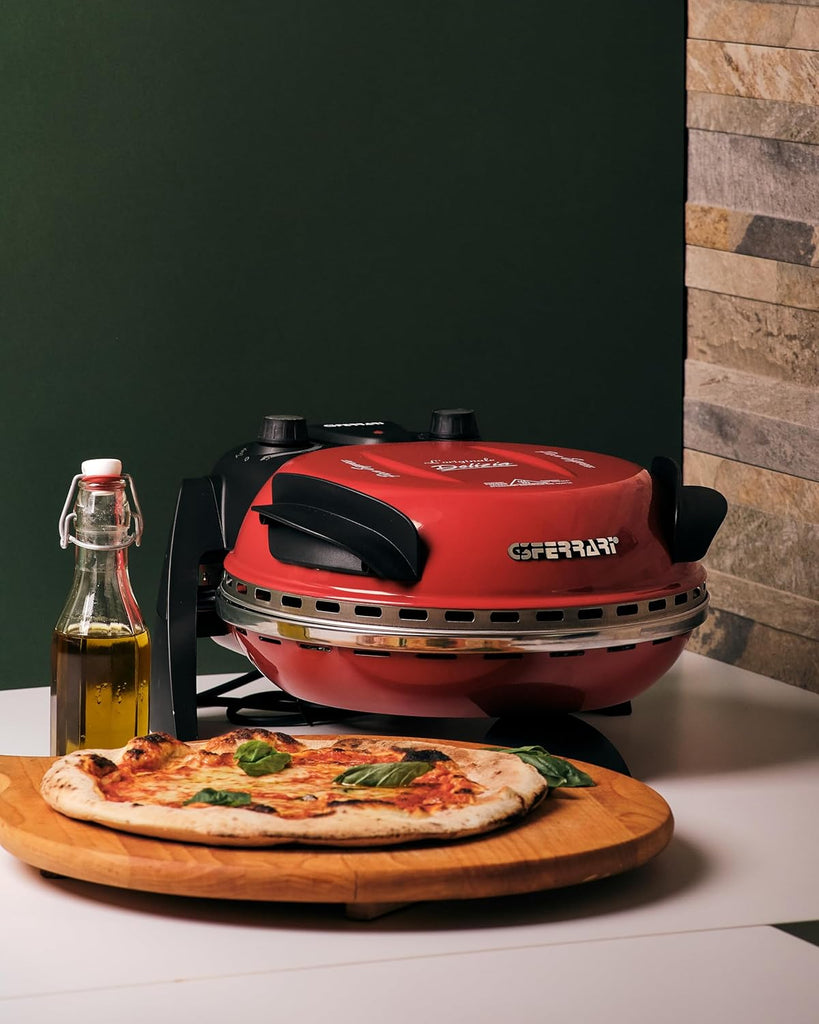 G3 Ferrari G10006 Pizza Express Delizia, 1200 W Pizza Oven, Adjustable Thermostat up to 400°C, Cooks Tasty Pizza in 5 Minutes, Double Resistance, Recipe Book and Spatulas Included - Black