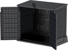 Load image into Gallery viewer, Duramax StoreAway 1200L Plastic Garden Shed/ Flat Lid, Outdoor Storage Shed, Wheelie Bin Hideaways, Wheelie bin box, Durable Construction, Ideal for Bikes, BBQs &amp; 2x 240L Bins, 145x85x125 cm, Brown