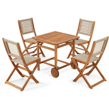 Load image into Gallery viewer, AECOJOY 5 Piece Outdoor Patio Dining Set, Acacia Wood Outdoor Table and Chairs with Wheels