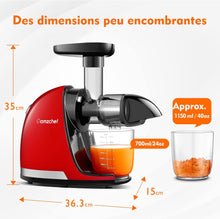 Load image into Gallery viewer, AMZCHEF Extracteur Jus - Extracteur de Jus de Fruits et Légumes - Presses-agrumes à Froid sans BPA avec 2 Tasses et Brosse - Fonction de Mastication Inversée pour Éviter les Blocages - Argent