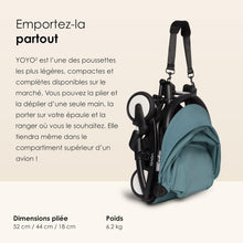 Load image into Gallery viewer, Poussette BABYZEN YOYO2 6+ (Cadre noir + pack couleur Aqua) - Comprend un harnais, un dossier, des arceaux de capote, une bandoulière, un coussin d’assise, et une capote assortie