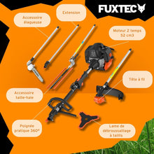 Load image into Gallery viewer, Fuxtec Débroussailleuse Thermique Multifonction 5 en 1 Multitool FX-MT152E - Easy Starter 3CV 52 cm³, Moteur 2 Temps, Élagueuse Taille Haie Coupe Bordure Avec Fil ou Lame 1 Mètre Rallonge