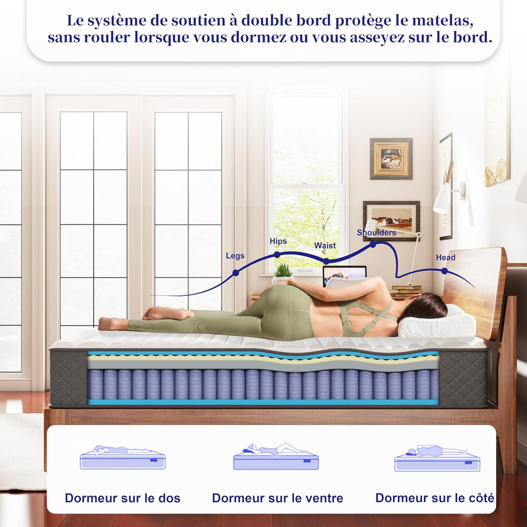 MOLPHIT Oeko-TEX Certified Mattress 90 x 190 cm, Thickness 25 cm, Independent Pocket Sprung Mattress, Adult and Children's Bed Mattress, Single Mattress, Perfect Support, Durable and Quiet
