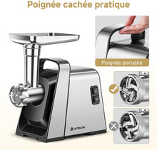 Load image into Gallery viewer, AOBOSI 4-in-1 Meat Grinder Electric Meat Grinder with 4 Stainless Steel Cutting Plates, 1 Kubbe and 3 Sausage Filling Tubes, Motor [3000w Max], Mincer with 2 Blades.