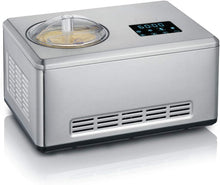 Load image into Gallery viewer, SEVERIN EZ 7405 2-in-1 Ice Cream Maker, Includes Ice Cream Container (2L) and Recipe Book, Digital Timer, Lid Open, Silver