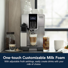 Load image into Gallery viewer, De'Longhi Dinamica LatteCrema Espresso Machine with Automatic Milk Frother for Latte, Cappuccino, Built-in Grinder, Silver, ECAM35075SI