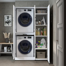 Load image into Gallery viewer, ROOMART Dora - Armoire de machine à laver - Pour sèche-linge et machine à laver - En 4 couleurs - Avec portes et panneau coulissant - Blanc - Chêne blanc - Chêne anthracite - Chêne blanc (chêne blanc)