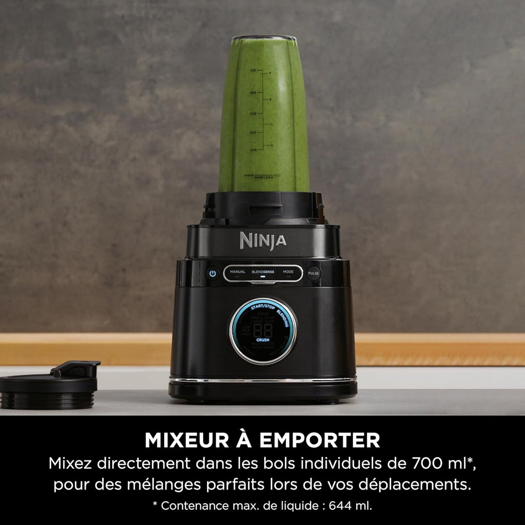 Ninja Detect Power Blender Processor Pro 3-in-1, Blender 1200W, Mixing Bowl, Blender Blade, Individual Cup, Container, Knead, Blender, Chopping & Mixing, Black, TB401EU
