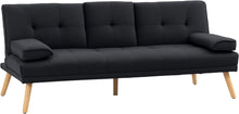 Load image into Gallery viewer, HOMCOM Canapé Convertible 3 Places Design scandinave Inclinaison Dossier réglable 3 Niveaux Dossier Centrale Rabattable 2 Porte-Verres Bois Massif Lin Gris