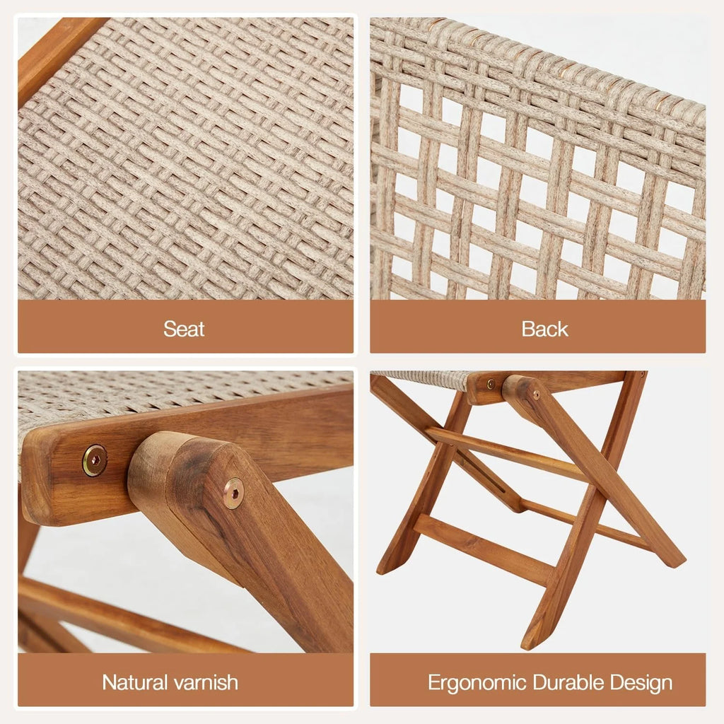 AECOJOY 5 Piece Outdoor Patio Dining Set, Acacia Wood Outdoor Table and Chairs with Wheels