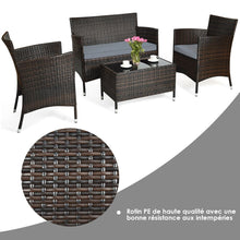 Load image into Gallery viewer, Salon de Jardin 4 PCS Mobilier de Terrasse en Rotin PE pour Véranda Patio Terrasse Piscine Marron et Gris