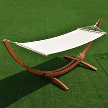 Load image into Gallery viewer, Hamac 1 Place 200x100cm avec Support en Bois de Mélèze Russe Capacité 120kg en Polyester Métal 313x115x120cm Naturel -