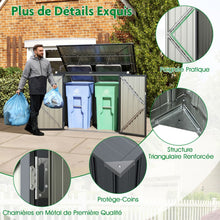 Load image into Gallery viewer, Abri de Stockage en Métal Galvanisé pour Poubelles Extérieur Abri de Jardin Verrouillable avec Toit Ouvert 2 Portes 172X95,5X130CM Gris