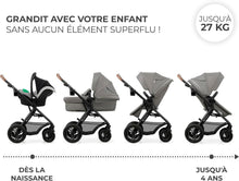 Load image into Gallery viewer, Kinderkraft MOOV2 Poussette 3 en 1, Système de voyage de la naissance à 27 kg, Siège auto Mink PRO I-Size inclus, Capote extensible avec filtre UPF50+, Accessoires pratiques, Gris