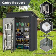 Load image into Gallery viewer, Abri de Rangement Toutes Saisons Abri à Outils Utilitaire avec Toit en Pente Porte Ouvrante Aérations Cadre en Métal Galvanisé Gris