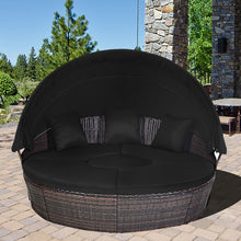 Load image into Gallery viewer, Lit de Jardin Rond d'Exterieur Table Relevable Modulable &amp; Convertible - Pare Soleil Réglable rotin PE Coussins Inclus Noir