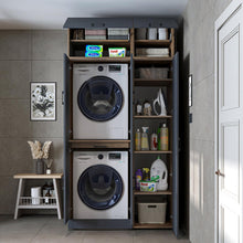 Load image into Gallery viewer, ROOMART Dora - Armoire de machine à laver - Pour sèche-linge et machine à laver - En 4 couleurs - Avec portes et panneau coulissant - Blanc - Chêne blanc - Chêne anthracite - Chêne blanc (chêne blanc)
