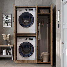 Load image into Gallery viewer, ROOMART Dora - Armoire de machine à laver - Pour sèche-linge et machine à laver - En 4 couleurs - Avec portes et panneau coulissant - Blanc - Chêne blanc - Chêne anthracite - Chêne blanc (chêne blanc)