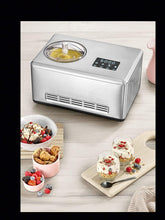 Load image into Gallery viewer, SEVERIN EZ 7405 2-in-1 Ice Cream Maker, Includes Ice Cream Container (2L) and Recipe Book, Digital Timer, Lid Open, Silver