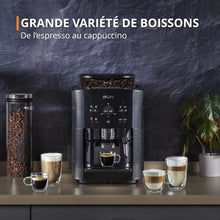 Load image into Gallery viewer, Krups Machine à café grain, 1,7 L, 2 tasses en simultané, Nettoyage automatique, Buse vapeur pour Cappuccino, Cafetière espresso, Essential noire YY8125FD, Noir