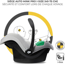 Load image into Gallery viewer, Kinderkraft MOOV2 Poussette 3 en 1, Système de voyage de la naissance à 27 kg, Siège auto Mink PRO I-Size inclus, Capote extensible avec filtre UPF50+, Accessoires pratiques, Gris