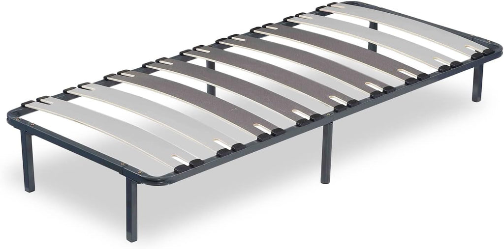 SAMPUR - Morpholattes bed base | 90 x 190 cm | 7 legs included | Grey | 25 cm high | epoxy lacquered metal frame | Extra wide slats | 5 support zones