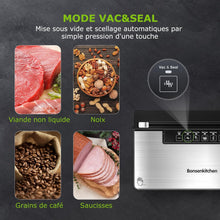 Load image into Gallery viewer, Bonsenkitchen Machine Sous Vide Alimentaire, Machine Sous Vide à 5 Modes-8 L/min, Technologie Globefish pour Un Travail en Continu à Grande Vitesse, Comprend 100 Sacs Sous Vide et 1 Sac en Rouleau