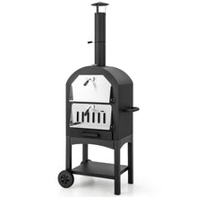 Load image into Gallery viewer, Four à Pizza Extérieur au Charbon avec Pelle à Pizza Pierre à Pizza Housse Étanche Cheminée et Thermomètre Double Noir