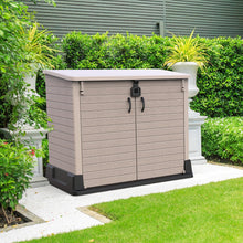Load image into Gallery viewer, Duramax StoreAway 1200L Plastic Garden Shed/ Flat Lid, Outdoor Storage Shed, Wheelie Bin Hideaways, Wheelie bin box, Durable Construction, Ideal for Bikes, BBQs &amp; 2x 240L Bins, 145x85x125 cm, Brown