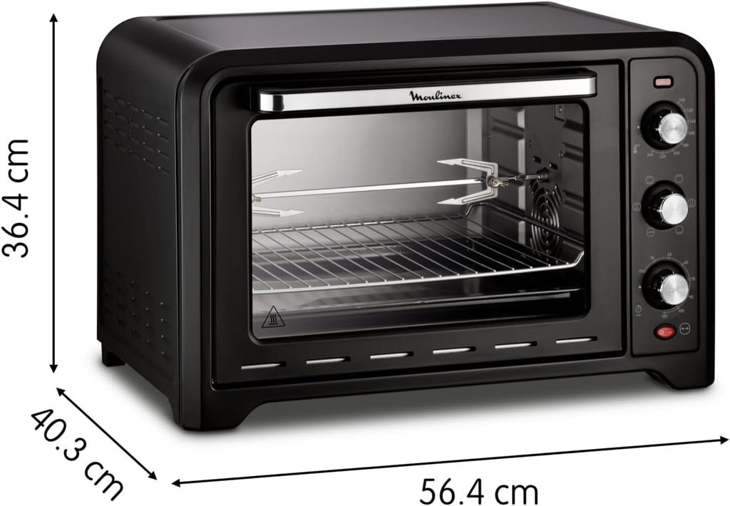 Moulinex Four électrique 39 L, 7 modes de cuisson, Chaleur tournante, Thermostat réglable jusqu’à 240° C, Tournebroche, Minuteur 120 min, Grille réversible, Optimo noir OX485810