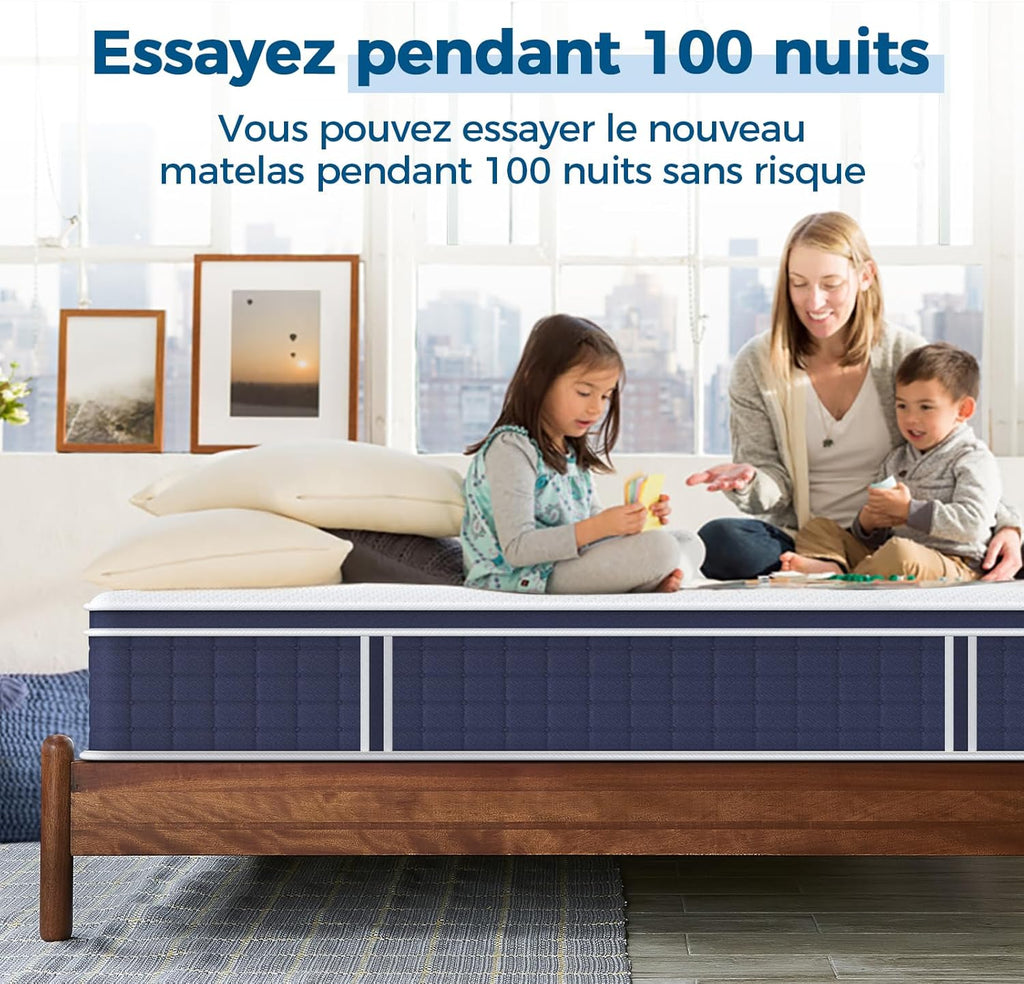 Inofia Ace Hybrid Firm Mattress 140 x 200 cm H4 Firm Mattress with Breathable Memory Foam and Independent Bagged Springs, 7 Ergonomic Zones, Extra Comfort for Adults and Children