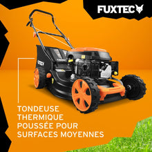 Load image into Gallery viewer, FUXTEC Tondeuse thermique pousse FX-RM4646ECO - Tres bon rapport qualit-prix - Easy Clean 3en1 largeur de coupe 46cm - bac de ramassage 50L