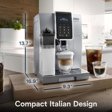 Load image into Gallery viewer, De'Longhi Dinamica LatteCrema Espresso Machine with Automatic Milk Frother for Latte, Cappuccino, Built-in Grinder, Silver, ECAM35075SI
