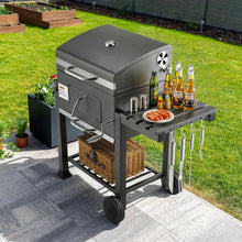 Load image into Gallery viewer, Barbecue Charbon de Bois XL, Chariot à Barbecue, Grill XL à Charbon avec Couvercle, Roues et Thermomètre, Réglable en Hauteur, Grand Barbecue au Charbon de Bois, pour Camping et Jardin, Noir