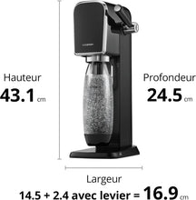 Load image into Gallery viewer, SodaStream ART Sparkling Water and Soda Machine | Pack of 1 Bottle 1 L + 1 Bottle 0.5 L Dishwasher Safe + 1 60L Gas Refill Clip On | Black [Amazon Exclusive]