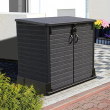 Load image into Gallery viewer, Duramax StoreAway 1200L Plastic Garden Shed/ Flat Lid, Outdoor Storage Shed, Wheelie Bin Hideaways, Wheelie bin box, Durable Construction, Ideal for Bikes, BBQs &amp; 2x 240L Bins, 145x85x125 cm, Brown