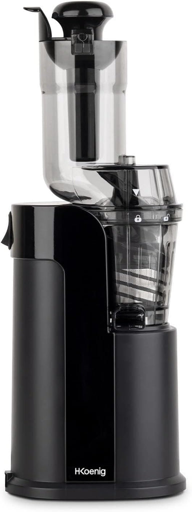 Extracteur de Jus de Fruits et Légumes vertical GSX24 H.Koenig Centrifugeuse Vitamin + sans BPA - 82 mm Large Bouche - 3 tamis pour jus fin ou épais et sorbet - Pression douce - 50 tours 400 W