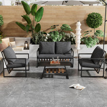 Load image into Gallery viewer, Zepneiy Salon de Jardin, Salon de Jardin 4 Personnes, avec canapé, Table Basse et Coussins, Housse en Tissu déhoussable et Lavable, Noir (Coussins d'assise Inclus)