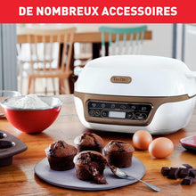 Load image into Gallery viewer, Tefal Machine à gâteaux, 5 programmes automatiques pour réglage, 1 mode manuel, 3 moules flexibles, 1 grand moule en acier revêtu, Compatible avec moules Crispybake, Cake Factory+ KD802112