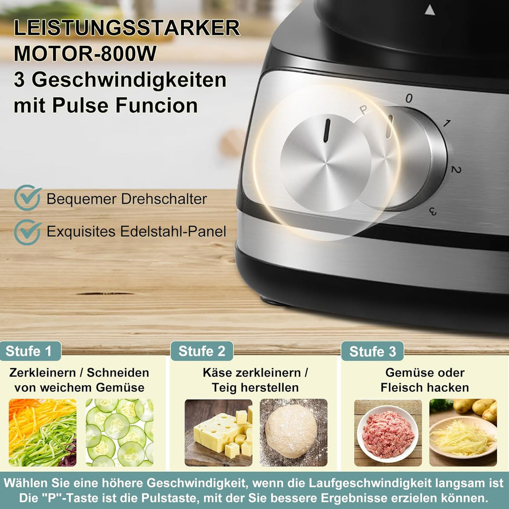 TopStrong Multifunctional Food Processor, 1100 W Multifunctional Food Processor, 11 in 1 Food Processor Included Chopper, Kneader Hook, Blender, Citrus Press and Coffee Grinder, 3.2L Bowl and 1.5L