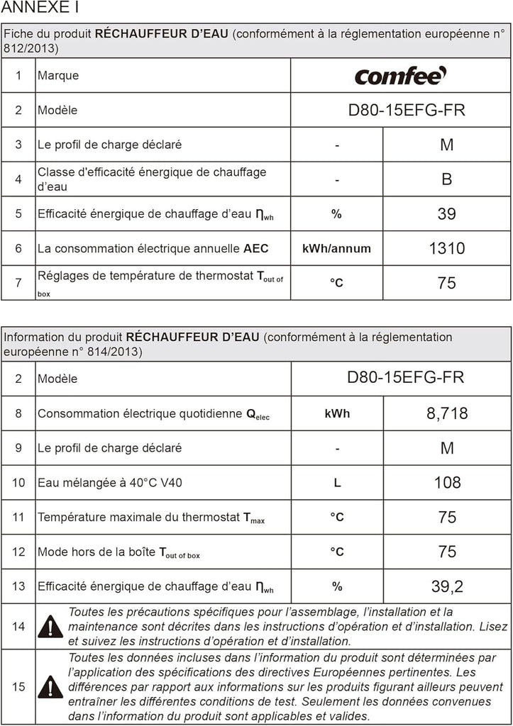 COMFEE’ D80-15EFG | Chauffe-eau Électrique Connecté 80L