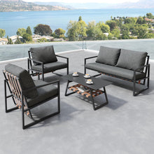 Load image into Gallery viewer, Zepneiy Salon de Jardin, Salon de Jardin 4 Personnes, avec canapé, Table Basse et Coussins, Housse en Tissu déhoussable et Lavable, Noir (Coussins d'assise Inclus)