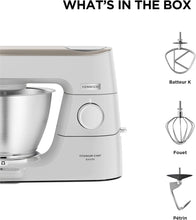 Load image into Gallery viewer, Kenwood Titanium Chef Baker KVC65.001WH, Pastry Robot with Integrated Scales, Including 3-Piece Pastry Set, Spatula &amp; Splash Protection, 1200 W, White