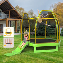 Load image into Gallery viewer, Trampoline Extérieur Ø 223cm avec Toboggan&amp;Echelle avec Filet de Sécurité 2 Portes en U Charge 270kg pour 2-3 Enfants de 3 Ans+ Bleu/Vert