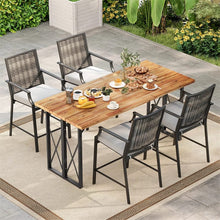 Load image into Gallery viewer, Outdoor Metal Bar Stools Set of 2 with Rattan Back, Armrest, Fabric Seat &amp; Cushions, Counter Height Patio Bar Chairs for Poolside, Porch, Backyard