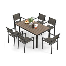 Load image into Gallery viewer, Ensemble de Meubles de Patio 7 Pièces pour 6 Personnes Salon de Jardin avec 6 Chaises Empilables et Table Rectangulaire Gris