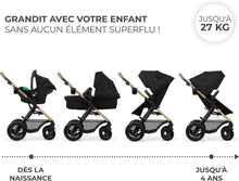 Load image into Gallery viewer, Kinderkraft MOOV2 Poussette 3 en 1, Système de voyage de la naissance à 27 kg, Siège auto Mink PRO I-Size inclus, Capote extensible avec filtre UPF50+, Accessoires pratiques, Gris